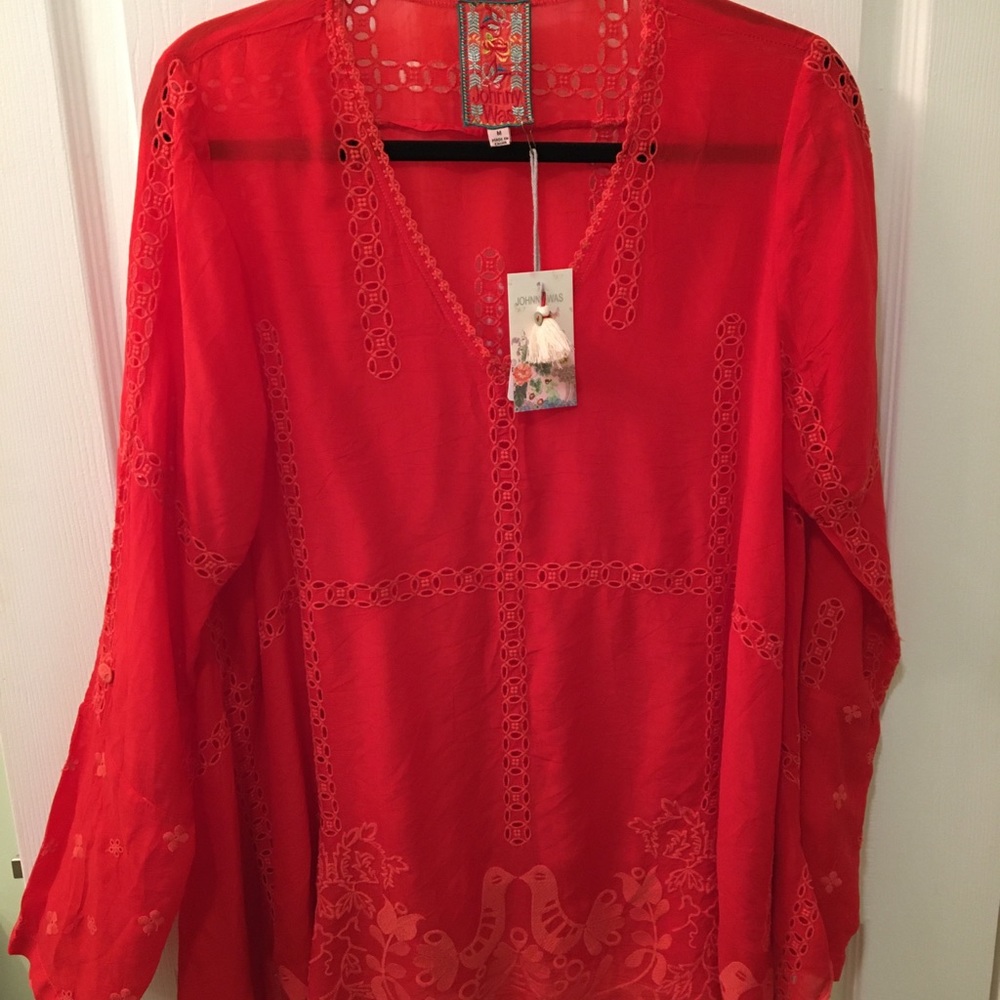 Johnny Was  Red Embroidered Top